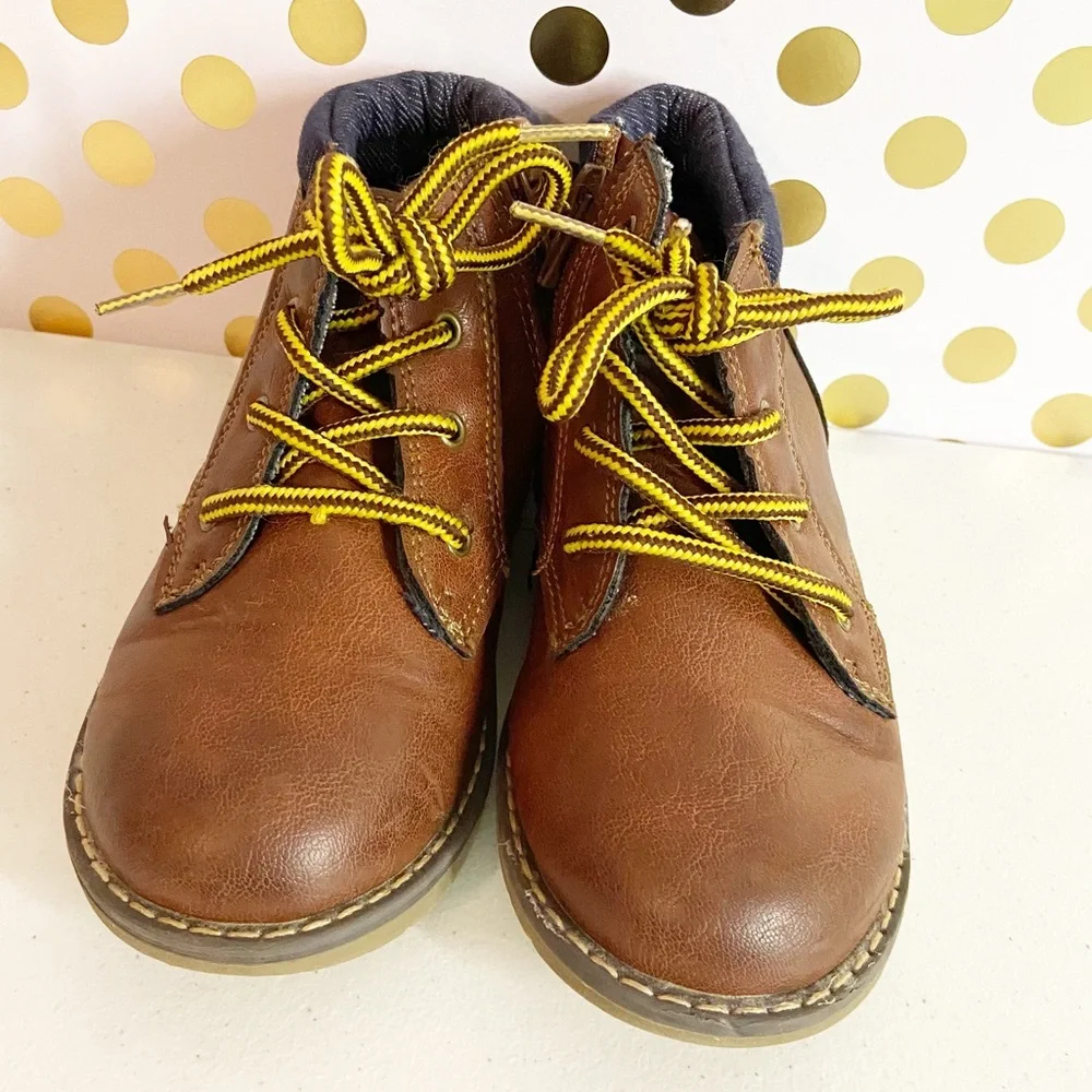 London Fog Collection Brown Leather Denim Boots Toddler Boys Size 12M - Picture 2 of 9